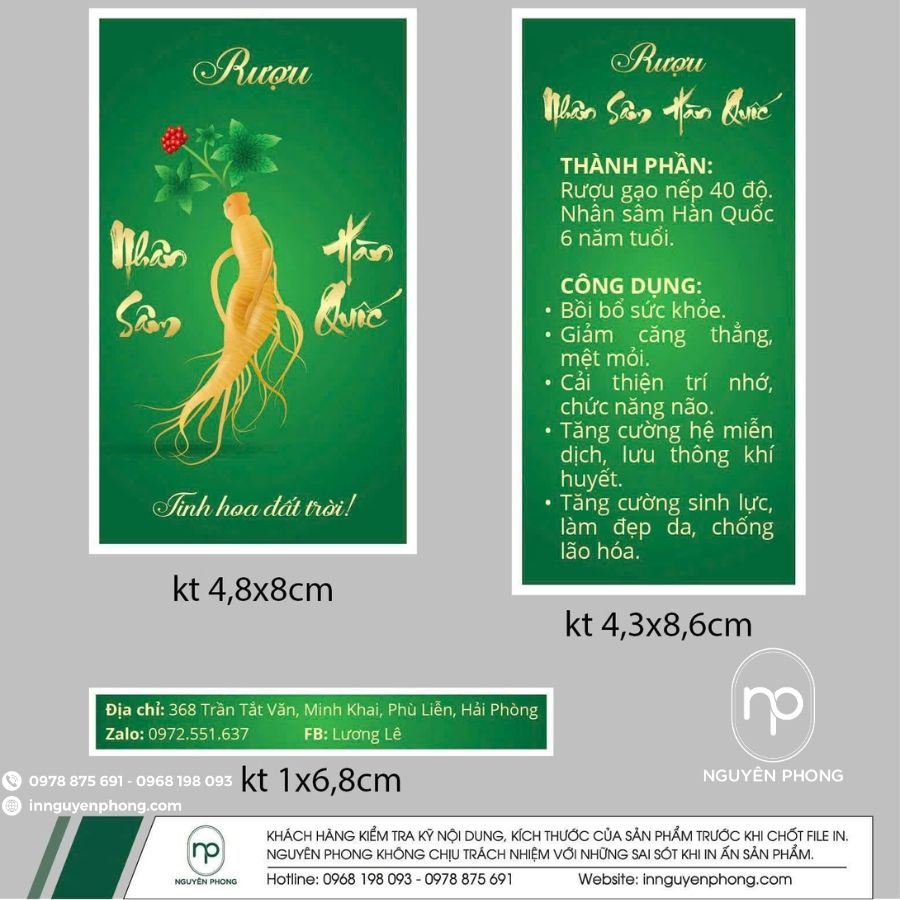 In tem dán rượu sâm giá rẻ tại Hà Nội